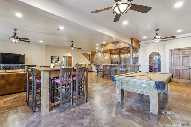 recreation room with concrete floors and pool table