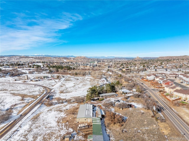 bird's eye view with a mountain view