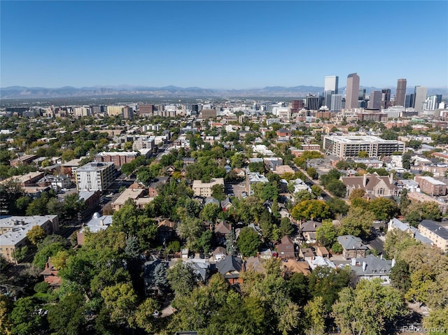1355 N Franklin St Unit 5, Denver, CO 80218 - aerial view of property's location with mountains and nearby urban area