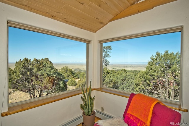 4417 Twinview Ct, Crestone, CO 81131 - sunroom / solarium featuring wooden ceiling, vaulted ceiling, and a baseboard radiator