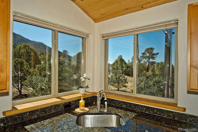 4417 Twinview Ct, Crestone, CO 81131 - kitchen view of a sink, mountains, and dark stone counters