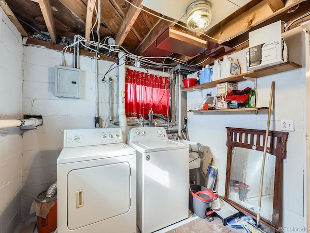 laundry room with separate washer and dryer and electric panel