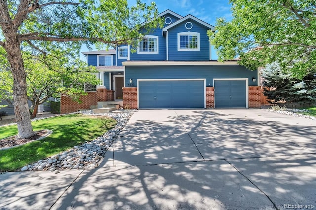 4630 Whitehall Ln, Highlands Ranch, CO 80126 - traditional-style home featuring brick siding, a garage, concrete driveway, and a front yard