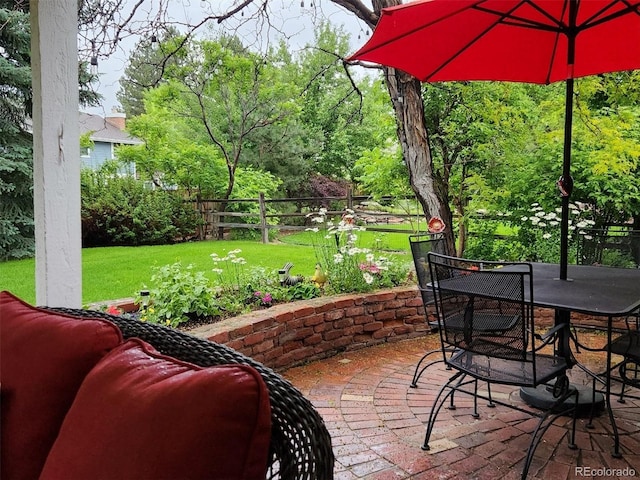 view of patio / terrace featuring fence