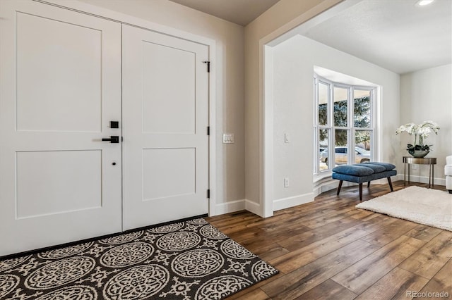 entrance foyer with baseboards and wood-type flooring