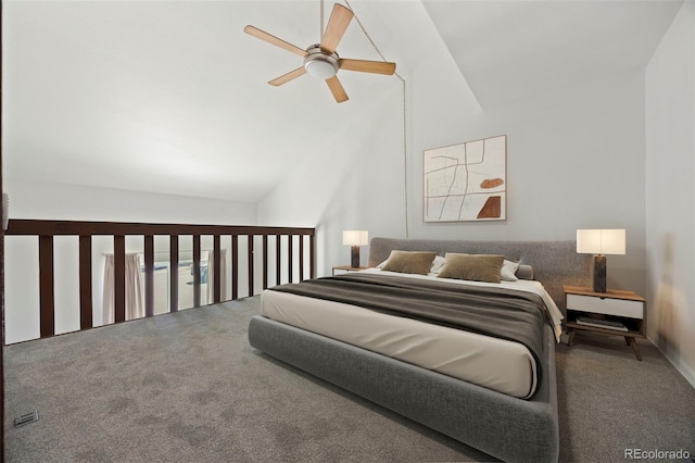 3550 S Harlan St Unit 363, Denver, CO 80235 - bedroom with carpet floors, high vaulted ceiling, and ceiling fan