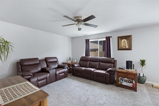 10869 Traders Pkwy, Fountain, CO 80817 - living area featuring a ceiling fan, a textured ceiling, baseboards, and wood finished floors