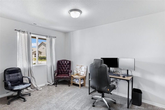 10869 Traders Pkwy, Fountain, CO 80817 - office with light colored carpet, baseboards, and a textured ceiling