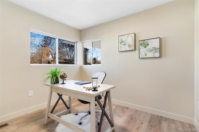 home office featuring light hardwood / wood-style floors