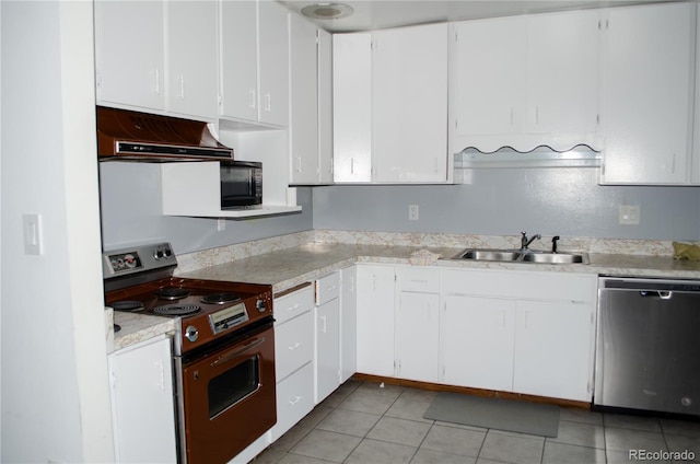 2308 Lelaray St, Colorado Springs, CO 80909 - kitchen featuring stainless steel appliances, ventilation hood, a sink, light countertops, and white cabinets