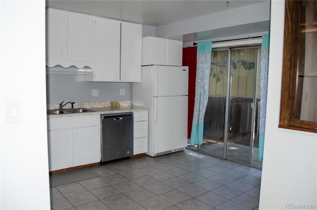 2308 Lelaray St, Colorado Springs, CO 80909 - kitchen featuring dishwasher, freestanding refrigerator, a sink, light countertops, and white cabinets