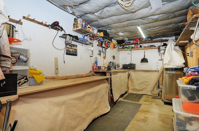 basement featuring a workshop area