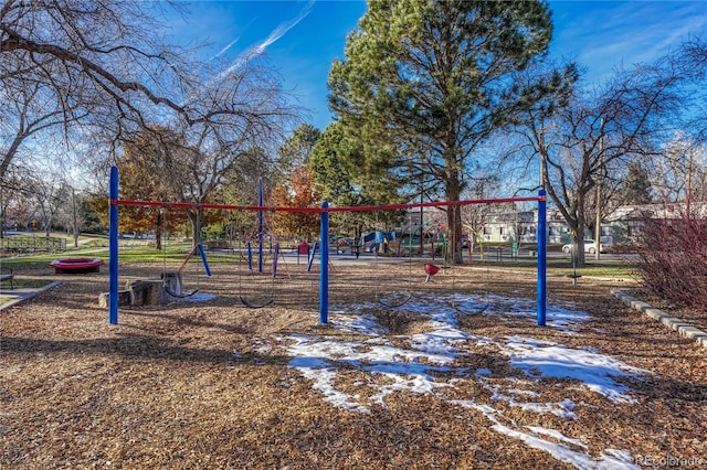 view of snow covered playground