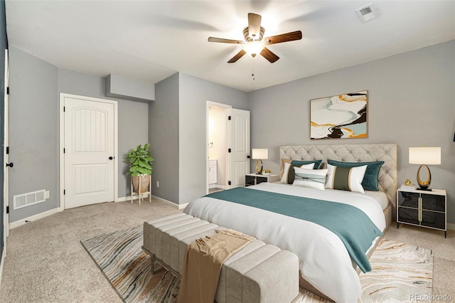 bedroom featuring visible vents, carpet, and baseboards