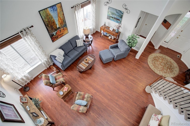 living room with hardwood / wood-style floors