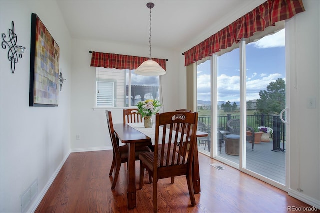 dining space featuring a wealth of natural light and hardwood / wood-style flooring