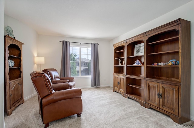 living area with light colored carpet