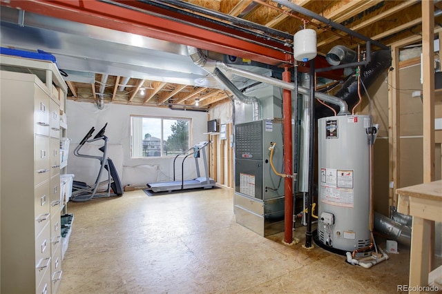 basement with heating unit and gas water heater