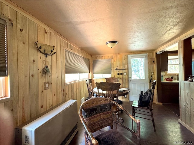 582 Pactolus Lake Rd, Black Hawk, CO 80422 - dining room featuring wood walls, a textured ceiling, and wood finished floors