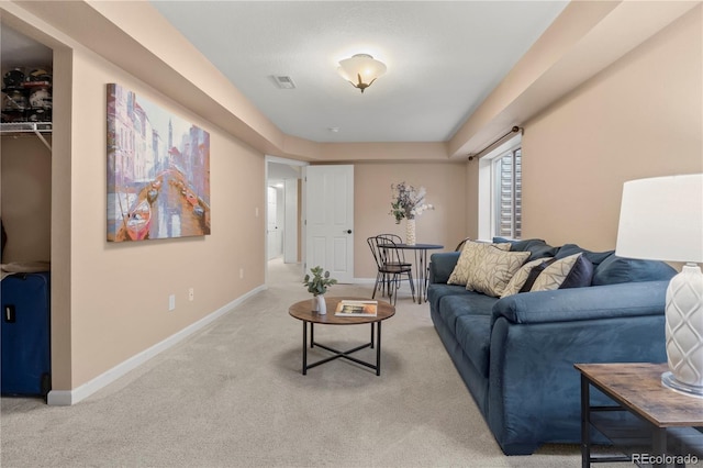 living room with light carpet