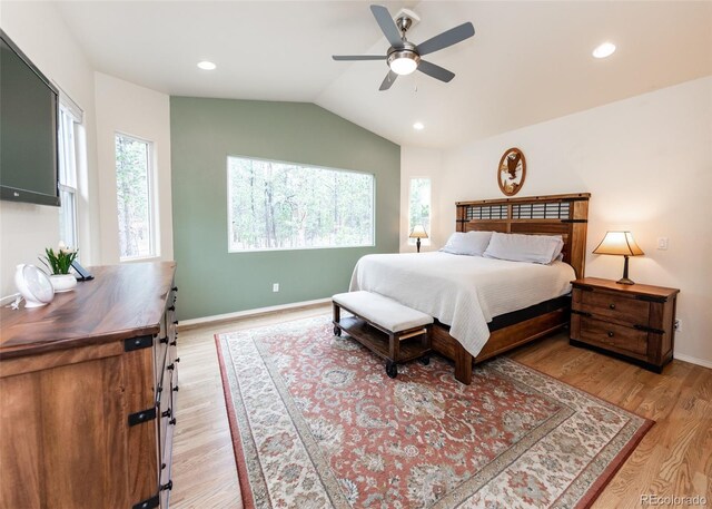 15948 Huckleberry Hts, Colorado Springs, CO 80908 - bedroom with baseboards, recessed lighting, light wood finished floors, and vaulted ceiling