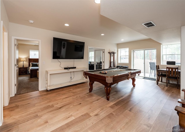 15948 Huckleberry Hts, Colorado Springs, CO 80908 - rec room with recessed lighting, pool table, visible vents, and light wood finished floors