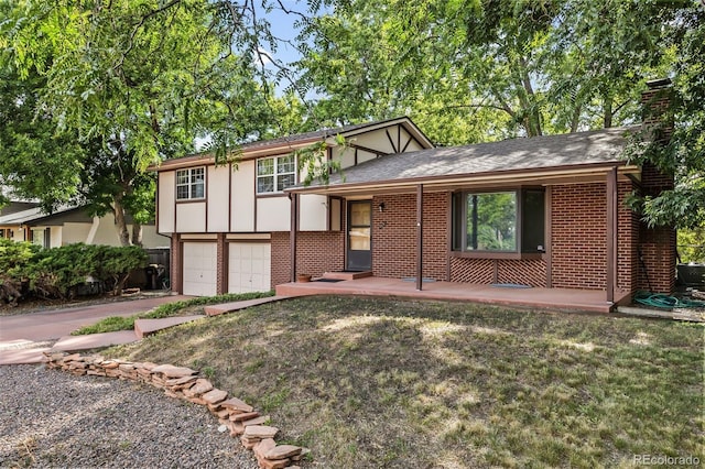 4631 Ashfield Dr, Boulder, CO 80301 - view of front of property with driveway, brick siding, a garage, a chimney, and roof with shingles