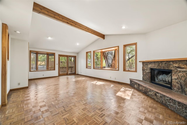 4631 Ashfield Dr, Boulder, CO 80301 - unfurnished living room with a stone fireplace and recessed lighting