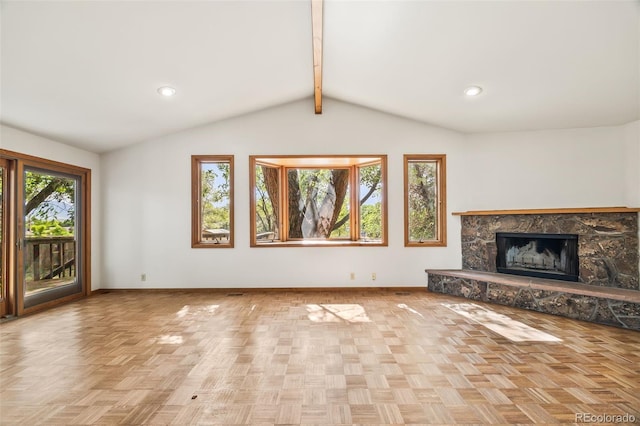 4631 Ashfield Dr, Boulder, CO 80301 - unfurnished living room featuring a stone fireplace and recessed lighting