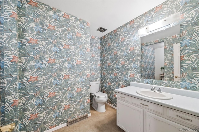 4631 Ashfield Dr, Boulder, CO 80301 - half bathroom featuring wallpapered walls and vanity