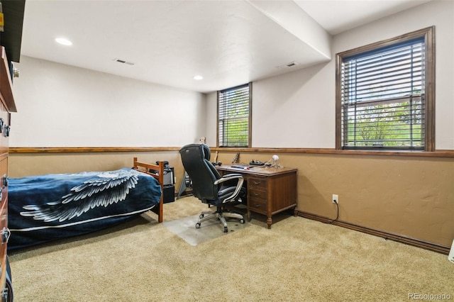 7830 Tannenbaum Rd, Colorado Springs, CO 80908 - carpeted bedroom featuring a desk, baseboards, and recessed lighting