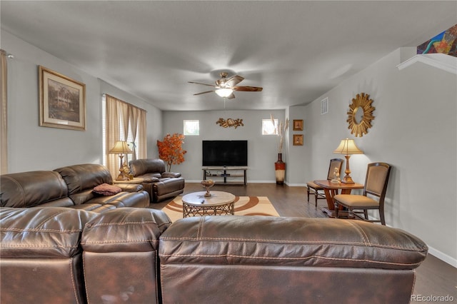 9476 Juniper Way, Arvada, CO 80007 - living area with ceiling fan and wood finished floors