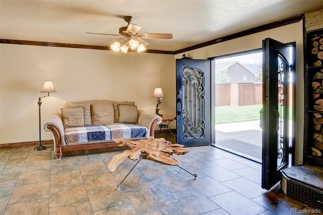 130 Windwalker Rd, Buena Vista, CO 81211 - foyer entrance featuring ornamental molding and ceiling fan