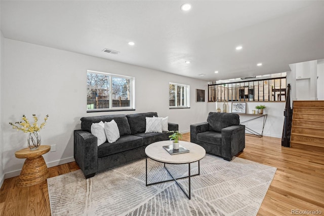 living room featuring light hardwood / wood-style flooring