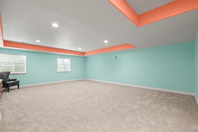 interior space with recessed lighting, baseboards, and carpet