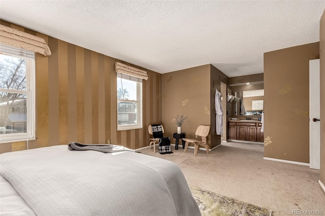 carpeted bedroom with a textured ceiling