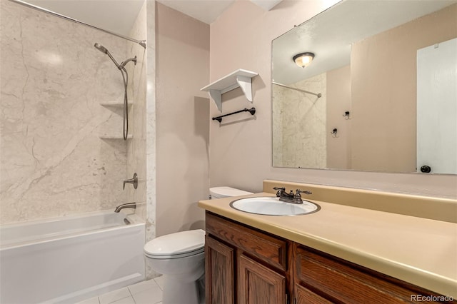 full bathroom featuring tile patterned flooring, vanity, bathtub / shower combination, and toilet