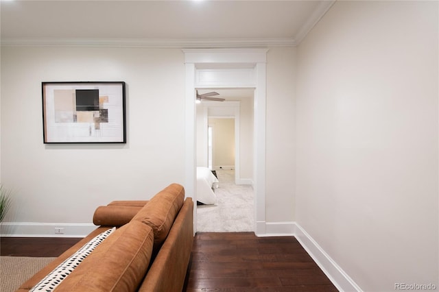 3071 W 38th Ave, Denver, CO 80211 - hallway featuring crown molding, dark wood-type flooring, and baseboards