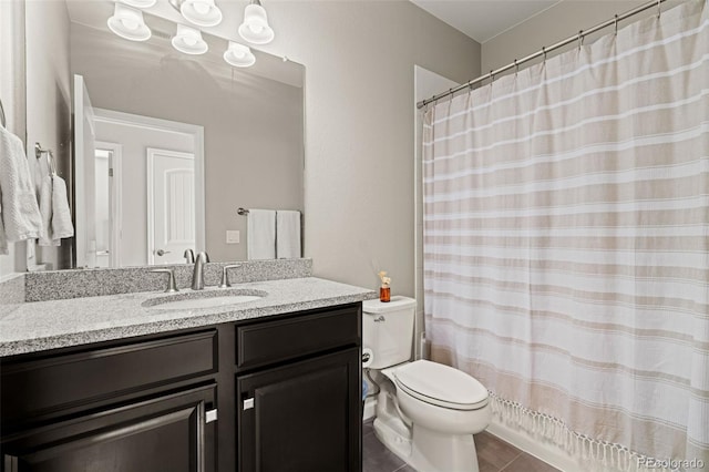 bathroom with tile patterned floors, vanity, and toilet