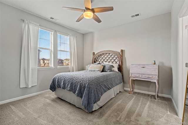 bedroom with carpet flooring and ceiling fan