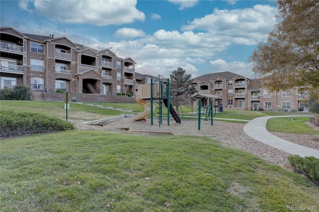 view of play area with a lawn