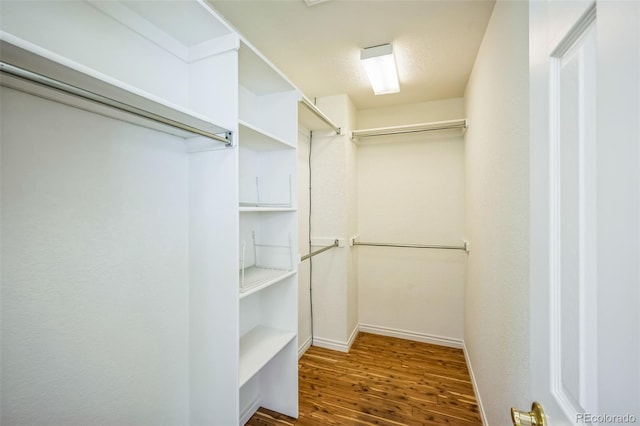 walk in closet with wood finished floors