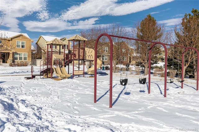 view of snow covered playground