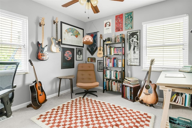 3202 S Dahlia St, Denver, CO 80222 - office space featuring a ceiling fan, carpet floors, baseboards, and plenty of natural light