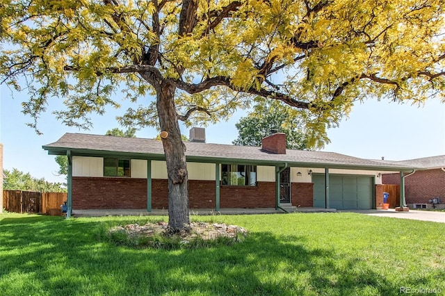16291 E 7th Dr, Aurora, CO 80011 - ranch-style house featuring brick siding, an attached garage, a chimney, and driveway