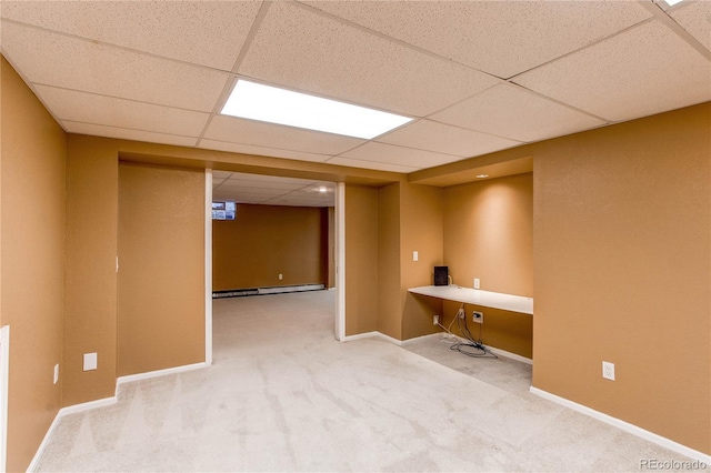 16291 E 7th Dr, Aurora, CO 80011 - unfurnished office featuring a baseboard radiator, a drop ceiling, carpet, and baseboards