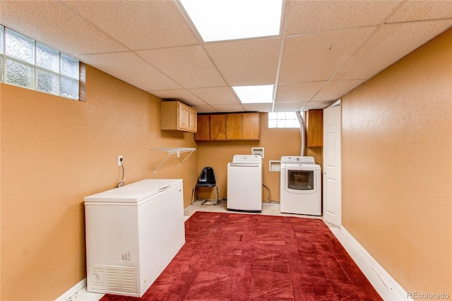 16291 E 7th Dr, Aurora, CO 80011 - laundry room featuring cabinet space, independent washer and dryer, carpet floors, and baseboards
