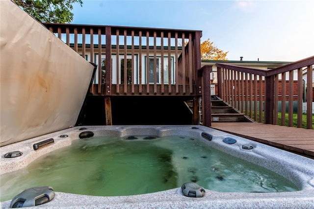16291 E 7th Dr, Aurora, CO 80011 - wooden deck featuring a hot tub and stairway