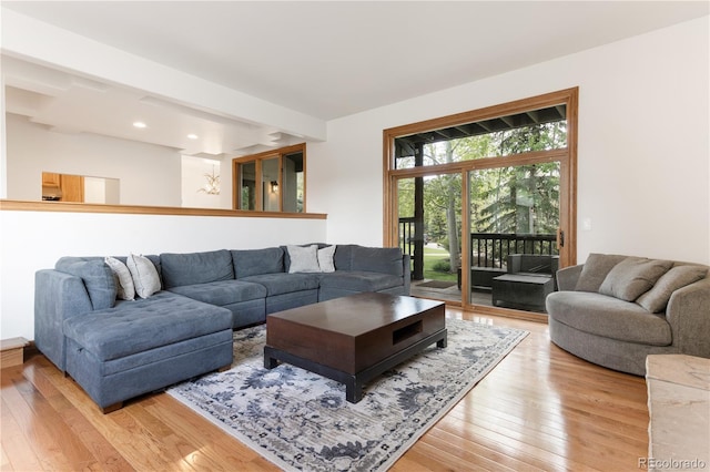 living room with light hardwood / wood-style floors