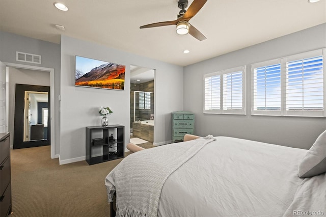 11046 Pastel Pt, Parker, CO 80134 - bedroom featuring carpet floors, recessed lighting, baseboards, ceiling fan, and ensuite bathroom